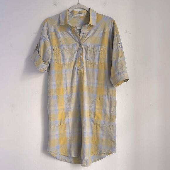 Prana Dresses & Skirts - Prana Deryn plaid 3/4 roll tan sleeve button up shirt dress sz S